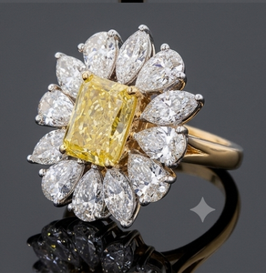 Diamante Amarillo de 4.10CT, Corte Cojín, Cultivado en Laboratorio, con Piedras Laterales en Forma de Pera y Marquesa, Certificado IGI, Oro Sólido de 14K, Anillo de Compromiso y Boda de Lujo - Product Image 2