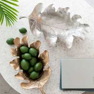 Modern Silver Metal Leaf Tray Set of 3 Textured Aluminium Leaf <b>Platter</b> Combo Elegant Jewelry Vanity Dishes Key Catchall Bowl - Product Image 4