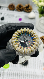 925 Silver Custom Iced Out Diamond <b>Watch</b> Spike Bezel Rainbow Dial Luxury Moissanite Style Bold Piece - Product Image 3