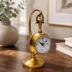 Traditional Design Modern Farmhouse Quartz <b>Battery</b> Operated Circular Shape Brass Desk <b>Clock</b> Roman Numerals Hourly Chiming Sound - Product Image 4