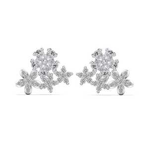 Boucles d'oreilles clous de luxe 3 carats en or massif 14k 18k, motif grappe de fleurs, diamants de laboratoire poire et ronds, pour mariée, avec fermoirs à pression, fabrication artisanale - Product Image 6
