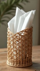 Caja de pañuelos de plástico ecológica con diseño de mimbre sintético estilo retro rústico para mesa de baño o comedor - Product Image 5