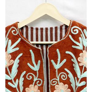 Chaleco Floral de Pana Bordado a Mano para Mujer, Elegante Chaqueta Corta sin Mangas para Otoño, Forro de Algodón, Patrón Tejido - Product Image 6