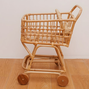 Chariot de courses en bois pour enfants, chariot de supermarché en rotin pour tout-petits, jouets chariots de courses - Product Image 2