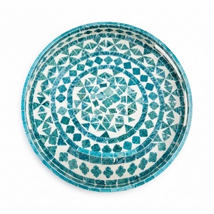 Fine Quality Mother of Pearl Tray Round <b>Mosaic</b> MOP Inlay Serving Tray with Handles Decorative Shell Coffee Table Ottoman Tray - Product Image 6