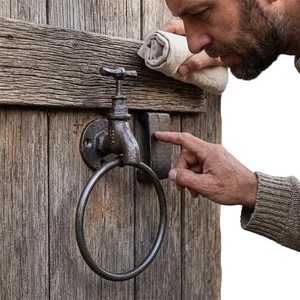 Battant de porte rustique en fer avec anneau de poignée – Quincaillerie d'entrée durable - Product Image 5