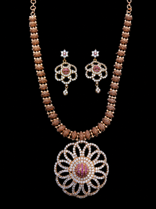 Elegant Antique Gold Plated Brass Necklace and Earring <b>Set</b> with Geometric Pendant Luxury <b>Bridal</b> Wedding <b>Jewelry</b> - Product Image 5
