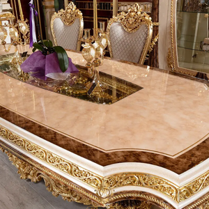 High End European Classic Turkey Royal Style Dining <b>Table</b> Set Solid Mahogany Luxury Golden Hand-Carved <b>Buffet</b> and Cabinet - Product Image 5
