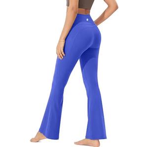 High Waist Solid Color <b>Flared</b> <b>Leggings</b> Full Length Stretchy Breathable Knitted Spandex Polyester <b>Women's</b> Yoga Pants Quick Dry - Product Image 5
