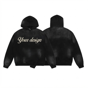 เสื้อฮู้ดดี้โอเวอร์ไซส์สีดำแบบกำหนดเอง ผ้าเทอร์รี่หนานุ่ม แห้งเร็ว ระบายอากาศได้ดี สำหรับทุกเพศ สวมใส่สบาย สไตล์สตรีทแวร์ - Product Image 1