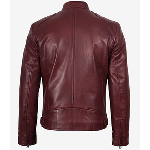 2026 OEM Custom-Made Original Maroon Cowhide <b>Leather</b> <b>Jacket</b> For <b>Men's</b> Zip Pockets 100%High Quality Low MOQ Winter Fashion <b>Jacket</b> - Product Image 2