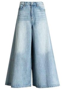 Jean décontracté en denim taille haute à jambe large pour femme, coupe ample, longueur genou, en coton délavé, style printemps - Product Image 2