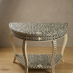 Modern Classic Bone Inlay Console <b>Table</b> <b>Side</b> <b>Table</b> Oval Wooden Entryway <b>Sofa</b> <b>Table</b> Living Room Decor Custom Home Furniture - Product Image 3