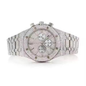 Luxury Men Alloy Diamond & Moissanite Encrusted <b>Chronograph</b> Quartz Watch 41mm Round Analog Dial Sapphire Crystal Folding - Product Image 1