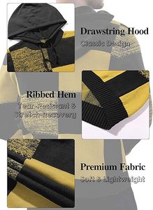 Sweat à capuche pour homme brodé à motif damier color-block, tricot gaufré texturé, 100 % coton, coupe oversize - Product Image 6