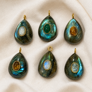 Wholesale <b>Blue</b> Flash Labradorite Teardrop Pendant Charms, Gold Tone Inlay Gemstone Pendants for <b>Necklace</b> Jewelry Making - Product Image 5