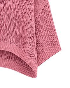 Suéter corto de punto oversize rosa para mujer, holgado, con diseño calado, estilo casual, manga ancha, top de moda. - Product Image 6