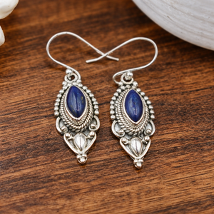 Boucles d'oreilles en lapis-lazuli de qualité supérieure, argent 925 plaqué or rose et or jaune, faites à la main, style bohème, bijoux statement, cadeau pour femme - Product Image 5