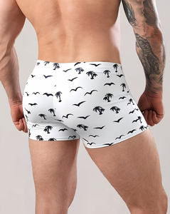 Men White Palm Tree Print Board Shorts Mid Knitted Front Logo Quick Dry Drawstring Casual Athletic - Product Image 3
