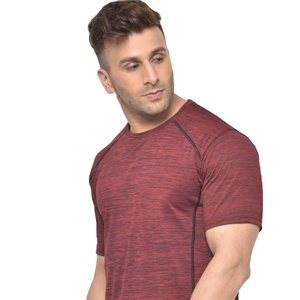 T-shirt décontracté pour homme, manches courtes, col rond, coupe classique, séchage rapide, extensible, tricoté en spandex/coton, rouge mélangé - Product Image 5