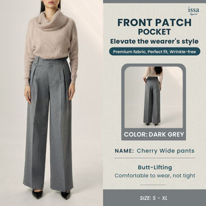 Issa Apparel Femme Grande Taille Élégant Confortable Pantalon Large Taille Haute Premium Sandy Tissu Casual Respirant Cerise - Product Image 3