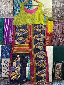 Reversible High Waist Kantha <b>Overalls</b> Cotton Romper Jumpsuit Boho Hippie Dungarees Breathable Plus Size Free Size - Product Image 6