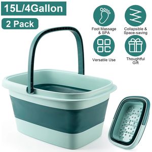 Lot de 2 bacs à bain de pieds pliables multifonctionnels de 15 L/4 gallons avec 8 rouleaux de massage et 54 billes SPA pour trempage et relaxation - Product Image 1