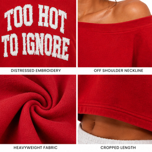Sweat-shirt court oversize pour femme, coupe épaules dénudées, effet usé, broderie lettres, 380 GSM - Product Image 6