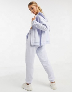 High Quality Wholesale Women's Fashion Zipper Hooded <b>Sweater</b> Shirt Custom Joggers Trousers Two Piece Set - Product Image 2