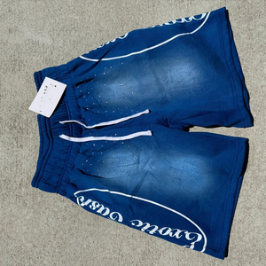 Custom Streetwear Double Waist Denim Short Pants Distressed Acid Wash Vintage Patchwork Sun Faded <b>Jeans</b> Shorts <b>Men</b> OEM - Product Image 4