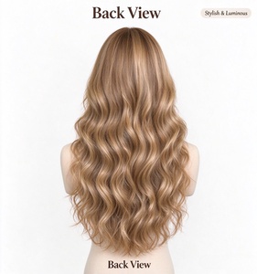 Peluca Larga Ondulada Rubia Miel de Fibra Sintética para Mujer, Peluca Rubia Rizada de Aspecto Natural y a la Moda - Product Image 2