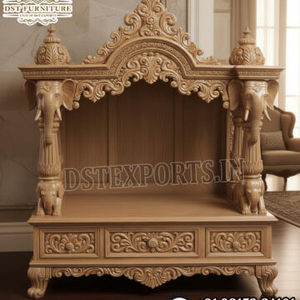 Artesanía Tradicional India de Madera, Templo Decorativo para el Hogar, Madera de Teca Sólida, Pooja Mandir, Tamaño Personalizado, Envío Marítimo, DSTEXPORTS - Product Image 2