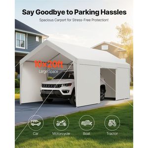 Tettoia per Auto 10 X 20 FT, Resistente ai Raggi UV, con Pareti Laterali Rimovibili, Porta, Gazebo Portatile per Esterni, Garage e Tettoie - Product Image 2