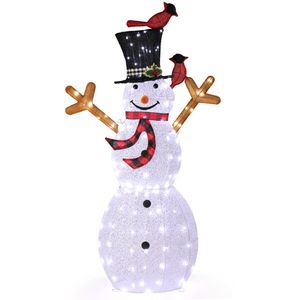 Pupazzo di Neve e Uccelli Pre-Illuminati con 170 Luci LED Bianche, Decorazioni Natalizie da Esterno Gonfiabili per Giardino - Product Image 1