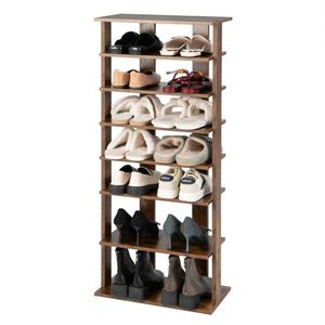 7 Tier <b>Rustic</b> Brown Shoe Rack Double Row with Adjustable <b>Shelves</b> Anti-Tipping Narrow Storage Rack for Entryway Closets - Product Image 1