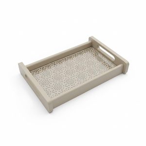Plateau de service décoratif gris en MDF et feuilles d'acrylique, design découpé au laser, pour table à manger, plateau de petit-déjeuner, plateau à dessert - Product Image 3