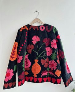 <b>Women's</b> Black <b>Velvet</b> Embroidered Floral Jacket Boho Open Front <b>Coats</b> <b>Women</b> Boho Jacket <b>Women</b> Open Front <b>Coat</b> <b>Women</b> Embroidered - Product Image 2