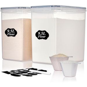 Contenitori per Riso 2 Pezzi 9,5L, Barattoli Ermetici Extra Grandi per 25 libbre di Farina e Zucchero, Organizzazione Dispensa - Product Image 1