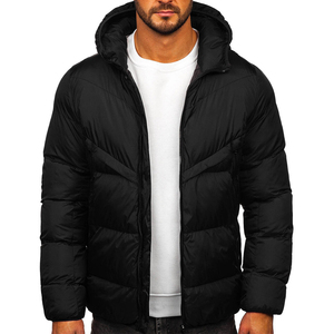 OEM Custom Logo <b>Men</b>’s <b>Lightweight</b> Quilted Puffer <b>Jacket</b> Hooded Winter Polyester Breathable Padded Outerwear - Product Image 1