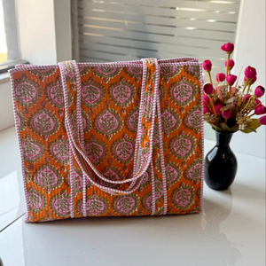 Bolsa de Mano de Algodón Kantha Floral Hecha a Mano, Bolsa de Compras Ligera, Bolsa de Viaje Ecológica Reutilizable de Gran Capacidad para Mujer, Uso Casual - Product Image 1