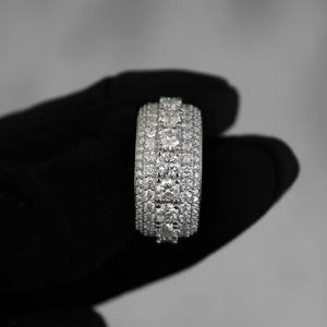Round Brilliant Cut Moissanite Diamond Five Row Wedding Engagement <b>Ring</b> 925 Sterling <b>Silver</b> <b>Statement</b> <b>Ring</b> Hip Hop Style Jewelry - Product Image 4