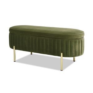 Moderno Glam Verde Oliva Permanencia Terciopelo Banco de almacenamiento Chic Muebles de dormitorio - Product Image 6