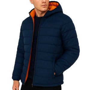 Nouvelles vestes matelassées à capuche pour hommes, bleu marine, de haute qualité, design personnalisé, tendance streetwear, fermeture éclair, vente chaude - Product Image 3