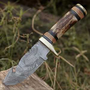 Drop Point Knife Damascus Steel Blade Wood Handle Hunting Knife 0.7mm Thickness Bevel Edge - Product Image 4