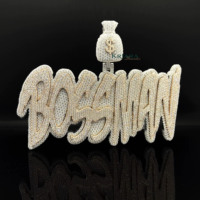 Pendentif en argent 925 plaqué or avec diamant de laboratoire, lettre BOSSMAN et breloque sac d'argent, style hip-hop, bijoux unisexe