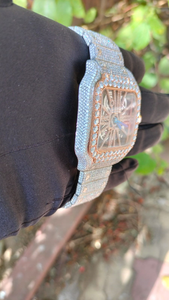 Iced Out <b>Skeleton</b> <b>Watch</b> Two Tone Rose Gold Square <b>Automatic</b> Mechanical Bust Down Luxury Hip Hop Men Bling Moissanite <b>Watch</b> - Product Image 3