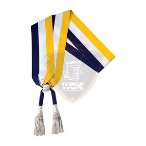 Trendy Sports Ceremonial Band Parade Ceremonial Sash Silk Tri-Color <b>Ribbon</b> with Two Silver Bullion <b>Wire</b> Tassels WOK Industries - Product Image 1