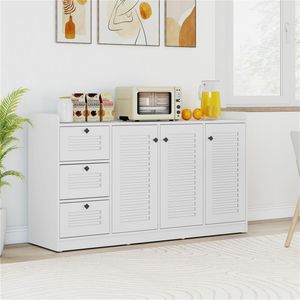 "Handmade Eco-Friendly White Buffet Sideboard Cabinet with 3 Drawers & 3 <b>Shutter</b> Doors for Living Room Abundant Storage Space" - Product Image 2