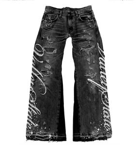 Conjunto de Sudadera con Capucha y Jeans Estilo Urbano, Manga Larga, Cierre Frontal, Corte Holgado, Diseño Estampado, Transpirable, Poliéster/Algodón, Unisex - Product Image 4