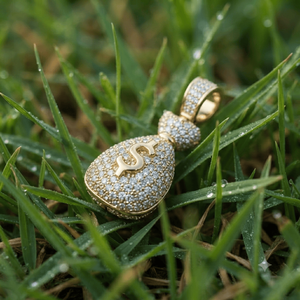 Collar de Oro Sólido de 14K de Moda con Colgante Personalizado de Diamante Moissanita en Forma de Bolsa de Dinero y Símbolo de la Riqueza - Product Image 6